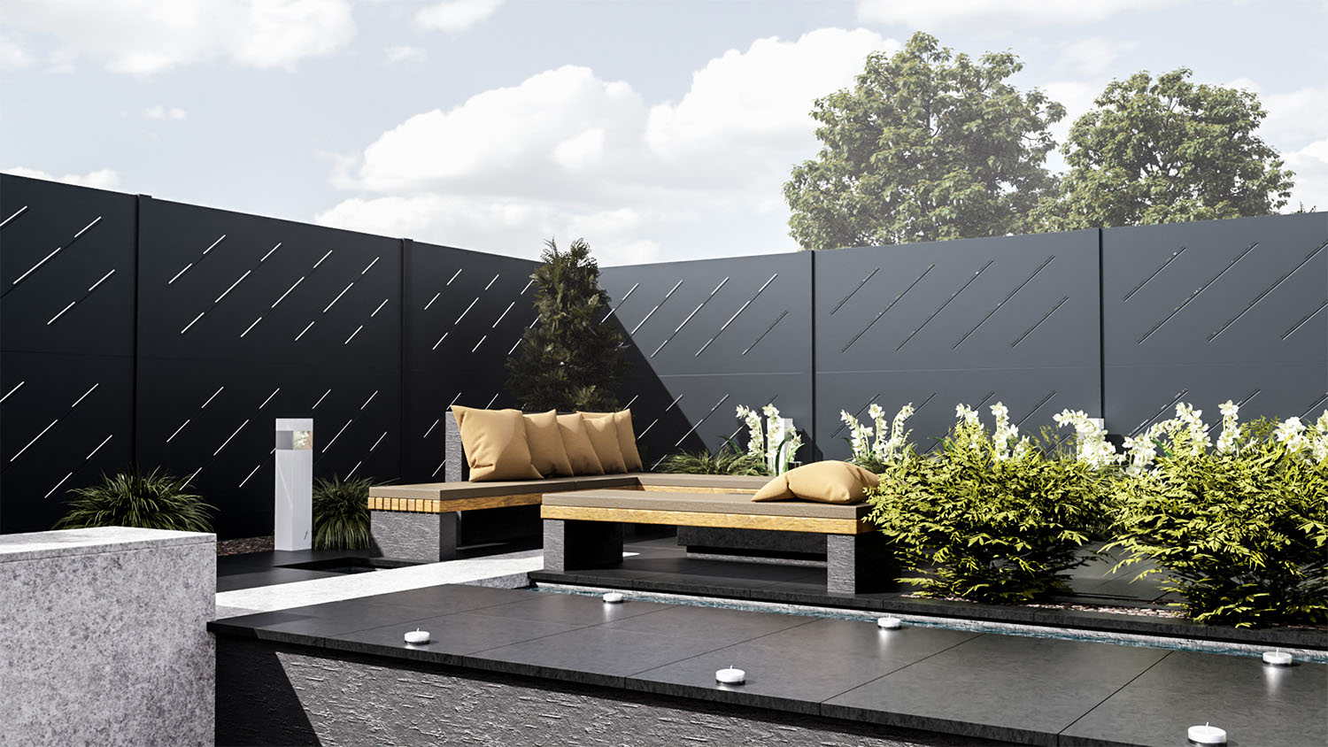 léc vagy panel oldalkerítés kertben